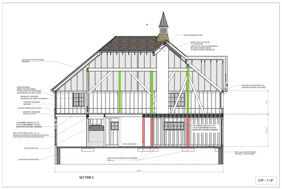 structural alteration section drawing color coded commercial restoration Connecticut